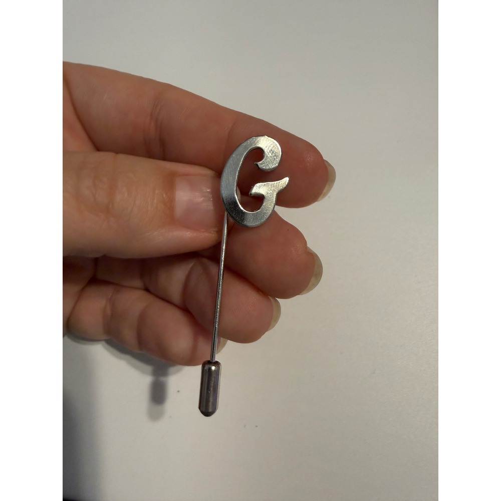Vintage Silver Tone Initial G Stick Pin Personalized Letter G Lapel Hat Pin